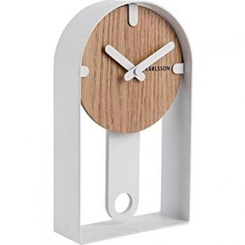Tischuhr Karlsson „Rautiges Eichenleder“ weiß – 22 × 13 × 5 cm, keine AA‑Batterie, Chantal