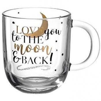 Leonardo Emozione Glas-Tasse Liebe, 1 Stück, spülmaschinengeeignete Tee-Tasse mit Mond Motiv und Schriftzug, 400 ml, 046450