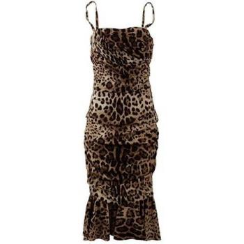 Brown Ruched Leopard Midi Dress