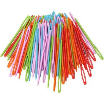 Agujas de manualidades de plástico, multicolor, 7cm, ojo grande, 100 Uds