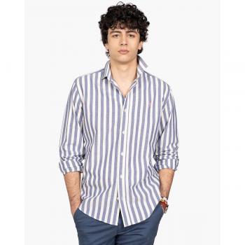 Camisa Slim Rayado Azul Marino San Remo