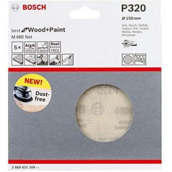 Feuille abrasive Bosch Professional M480 5 pièces pour bois et peinture, diamètre 125 mm, grain P240