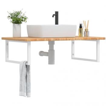 Estante de lavabo de pared de acero y madera de roble macizo