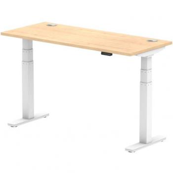 Air Height Adjustable Sit Stand Desk with Maple Top, White Legs, and Dimensions of 140
