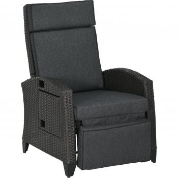 PE Rattan Recliner Chair – Outdoor Lounge with Back/Foot Adjustments, Cushion & Tray (Grey)