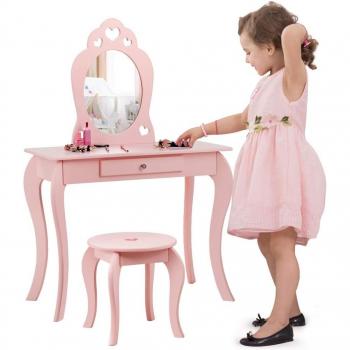 Set Complete di Toeletta, Specchio e Cassetto per Piccole – 2 in 1 – Rosa