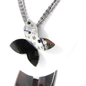 Collier Papillon Noir Argenté