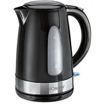 Bomann WKS 15181 CB Hervidor Agua Eléctrico, 1,5 L, Resistencia Oculta, Inalámbrico, Apagado Automático, Filtro, 2200W, Negro/Gris