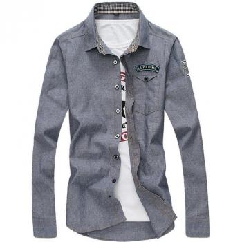 Camisa Slim Fit Jeans Masculina con Mangas Largas