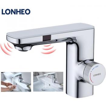 LONHEO Smart‑Wash: Infrarot‑Wasserhahn für Waschbecken, Zwei‑Sensor-Trigger, Chrom‑Ausführung