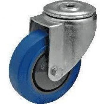 Blauer Colson® Lenkrolle mit 100 mm Durchmesser und Rückenloch, Elastik-Performa-Bereifung, Tragfähigkeit von 150 kg