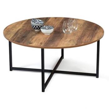 Mesa de centro redonda Hawkins 80 cm estilo industrial madera oscura