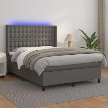 Boxspringbett Grau 140x200 cm mit Matratze und LED
