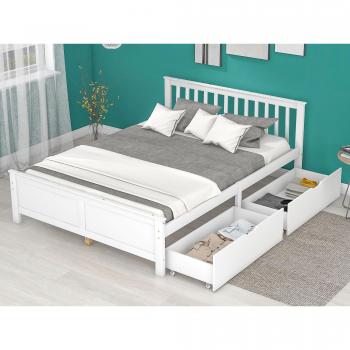 Cama Blanca 140x200cm de Madera Maciza con Almacenamiento