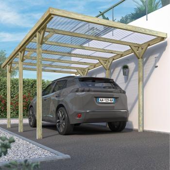 Carport en bois traité Jean 1 voiture 3,04x5,12x2,52m avec couverture en PVC