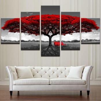 Decoración de Pared 5 Piezas Árbol Rojo HD