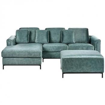 Beliani Oslo L-Shape Sofa with Ottoman and Steel Legs