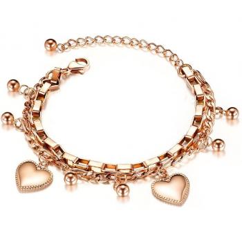 Pulsera B19151 de Corazón Doble Capa para Mujeres y Niñas