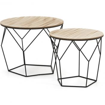 Set de 2 mesas de centro Tokio con superficie de madera natural y marco de metal negro