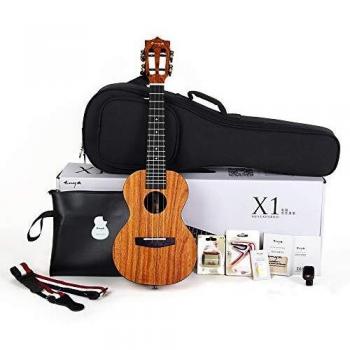 Enya Concert Ukulele 23 Inch KOA HPL and Richlite, Mahogany Neck with Beginner Ukulele Kit includes online lessons, case, strap, strings, capo, sand shaker, picks, polish cloth