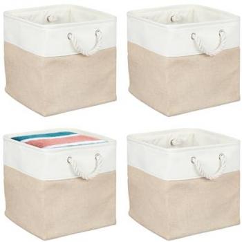 Relaxdays Rangement en tissu – ensemble de 4, 30×30×30 cm, beige