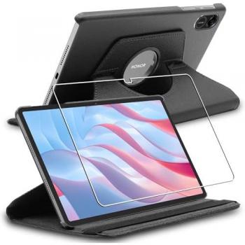 Housse pour Honor Pad X9 en PU Cuir Rotatif 360 + Film de Protection en Verre Trempé, Noir