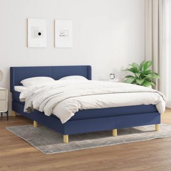 Lit double avec matelas bleu 140x190 cm en tissu