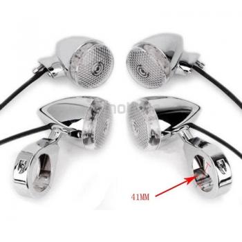 Intermitente de Motocicleta LED Ámbar, 41mm, Lente Transparente, Abrazadera Cromada, Ajuste Universal para Harley