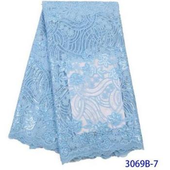 Magenta Tulle Lace Fabric with Sequins for Nigerian Dresses