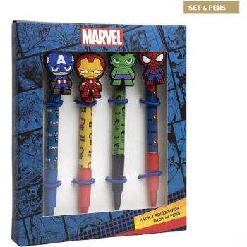 SET 4 PENNE A SFERA MULTICOLOR MARVEL SUPER EROI CON TOPPER SAGOMATO CAPITAN AMERICA, IRON MAN, HULK E SPIDER MAN