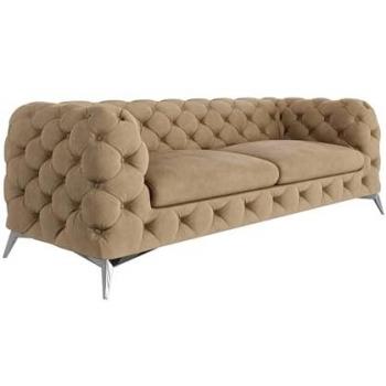 Canapé S‑Style Chesterfield 3 places – Velours Beige et pieds métalliques
