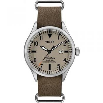 Timex Uomo Waterbury Anello di Pelle Piastra Date Marrone Chic TW2P64600