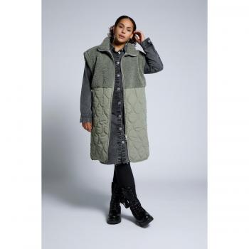 Gilet Verde con Trapuntatura e Collo Alto, Pellicciotto, Donna, Taglia 48/50, Fibre Sintetiche/Poliestere