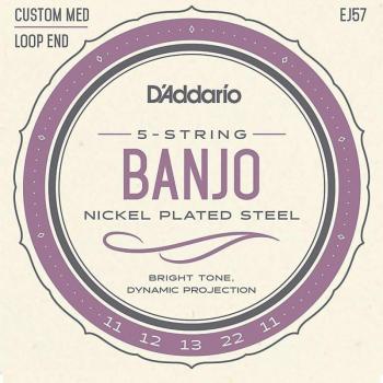 Jeu de cordes pour banjo 5 cordes D'Addario EJ57 Medium 11-22 Plaqué Nickel