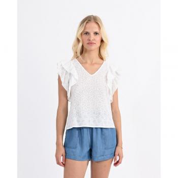 Blusa Femminile a V con Motivi Ricamati e Volante