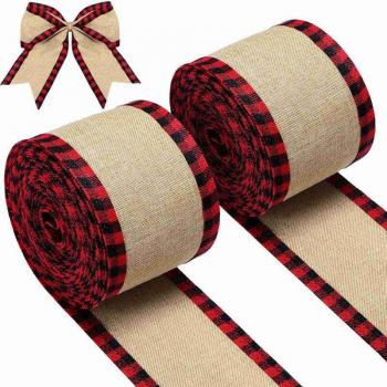 Wired Edge Vichy Check Burlap Ribbon