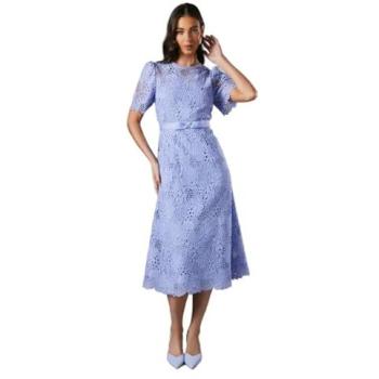 Azure Wave Lace Midi Dress, Bow Cinched