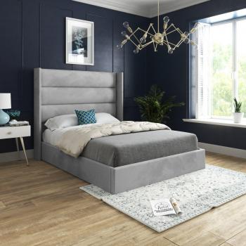 Nuno Upholstered Winged Bed Frame in Grey
