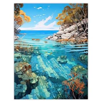 Seaside Calm – Coral Bay Landscape Poster, 18x24 Inches