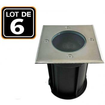 Kit 6 spots carrés, encastrement au sol, inox 304 GU10
