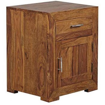 KADIMA DESIGN Nachtschrank aus Sheesham-Holz, Landhausstil, 60 cm Höhe, mit Schublade und Tür