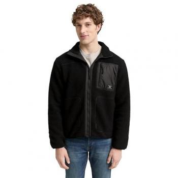 Regular Fit Teddyfell-Jacke – Stehkragen, 100 % Polyester, Größe M, schwarz