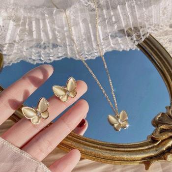 Opal Butterfly Pendant Necklace and Earring Set