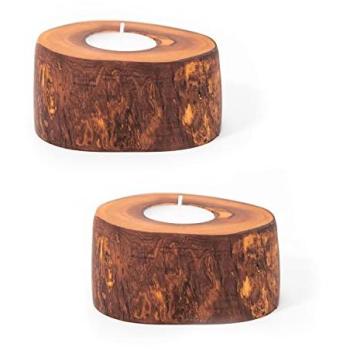 Spanish Olive Wood Home Décor Tea Light Set – 2 Pieces, 9 cm