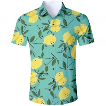 Slim Fit Hawaii Shirt Männer, grün zitrone, Kurzarm, Tracht