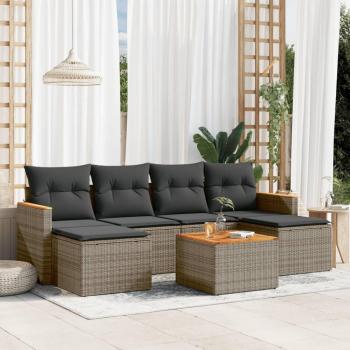 Garten-Sofagarnitur 7-tlg. Grau Poly Rattan mit Kissen