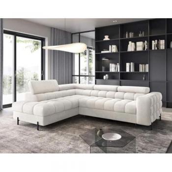 Sofa Elisa à Angle Gauche 5 Places Convertibles avec Coffre – Tête Ajustable – Blanc