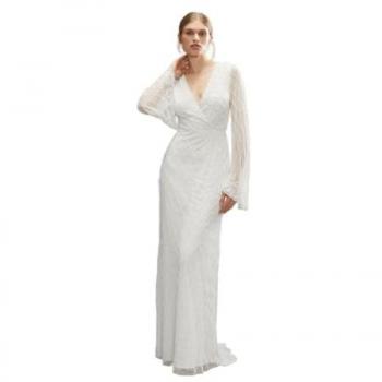 Embellished Tie Back Boho Bridal Maxi Dress
