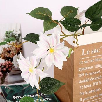 3-Headed Silk Clematis Flower Branch for Luxury Home and Wedding Decoration