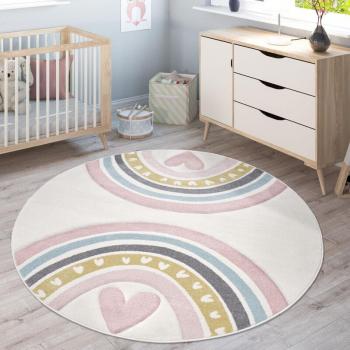 Tappeto Bambini di Arcobaleno con Motivo a Cuore 3D, ø 200 cm Alto 16 mm